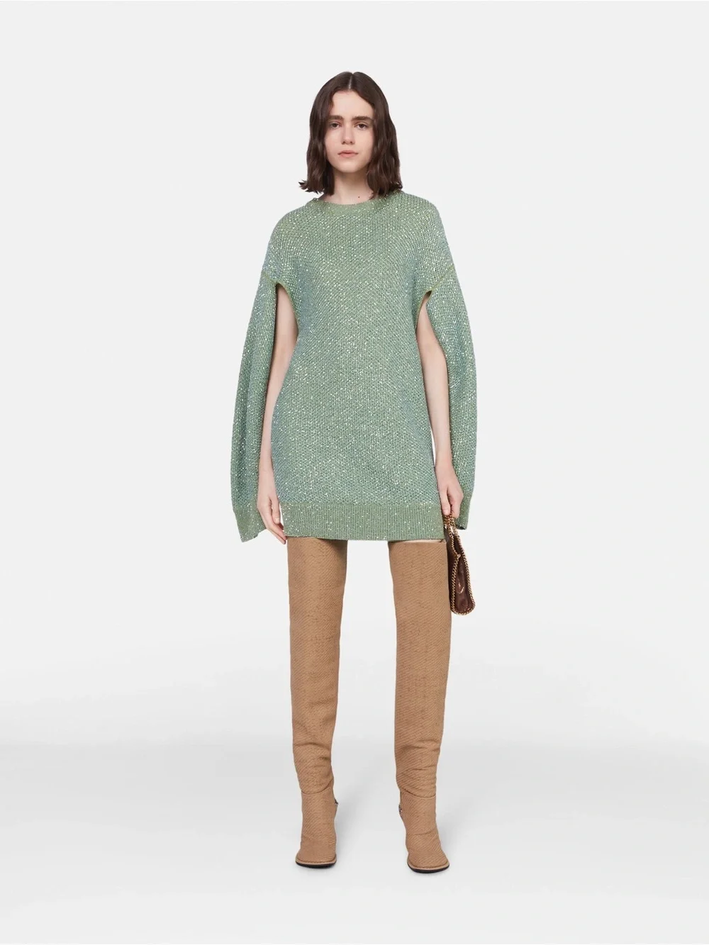 Stella McCartney Sequined Wool-Blend Mini Sweater Dress Light Green size Large